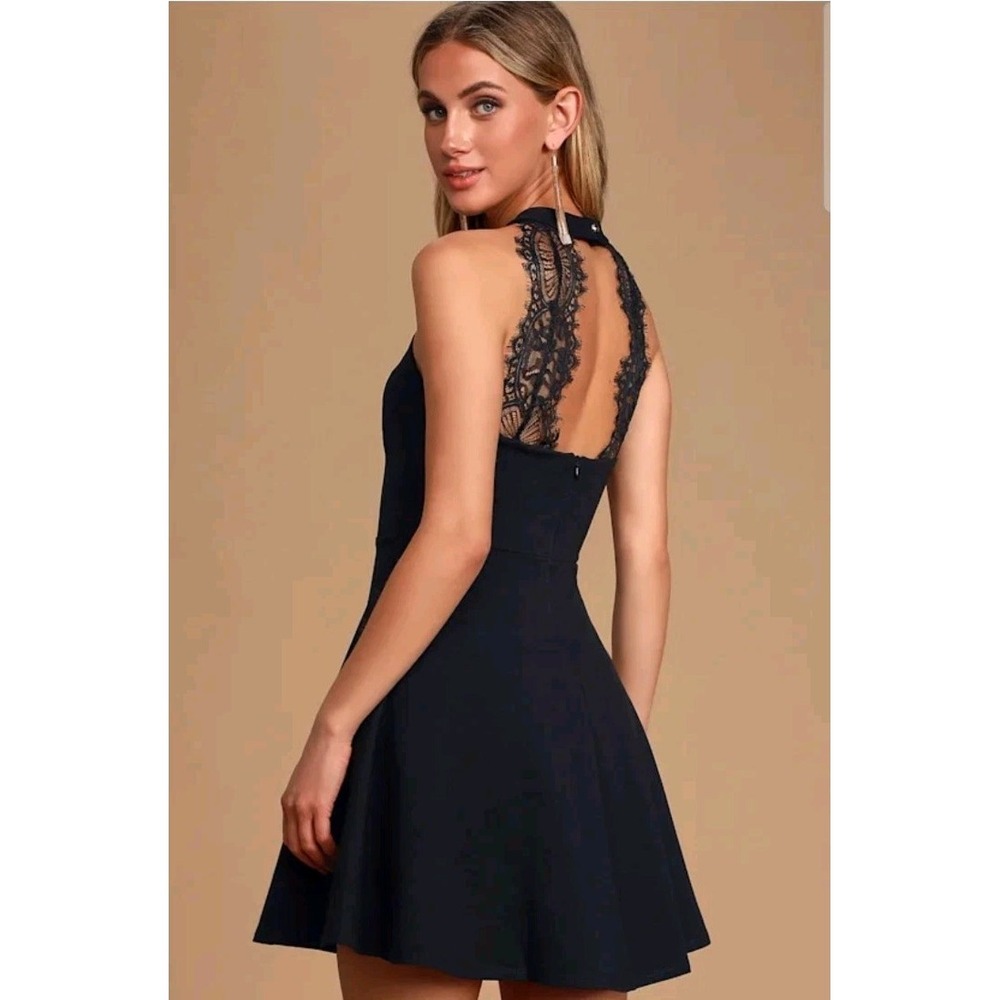Lulus Mini Dress Hometown Girl Black Lace Skater Women's Size Med
